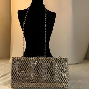 Fancy Crossbody or clutch purse removable, chain rhinestones &  Amber Gold bead